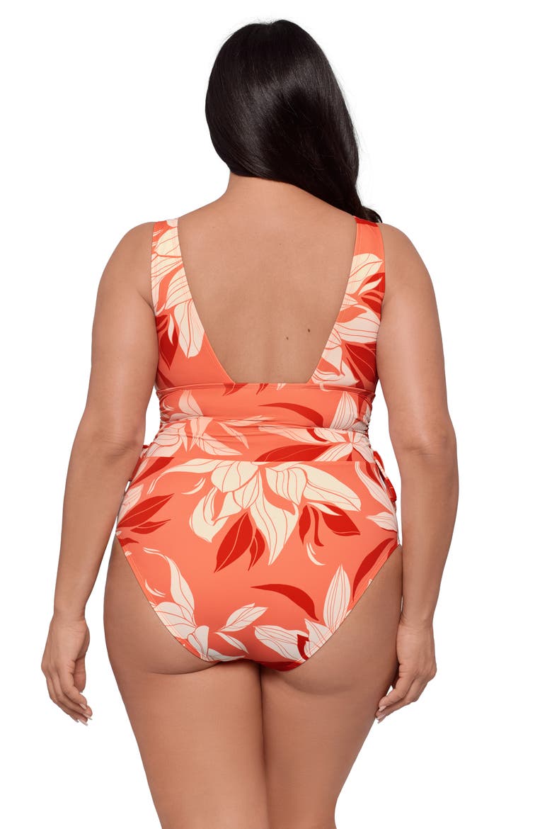 Supportive and Sculpting Cinched Adjustable One-Piece Swimsuit, Alternate, color, Water Lilies Watermelon