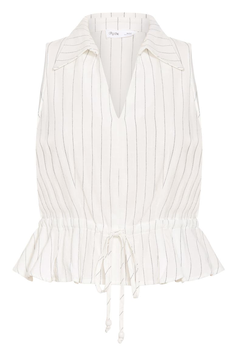 Stripe Sleeveless Peplum Top, Alternate, color, IVORY/ BLACK