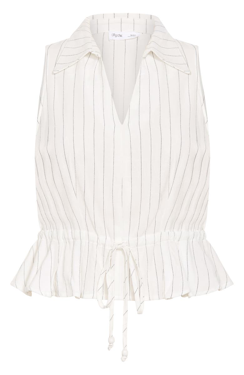 City Chic Stripe Sleeveless Peplum Top, Alternate, color, Ivory/ Black