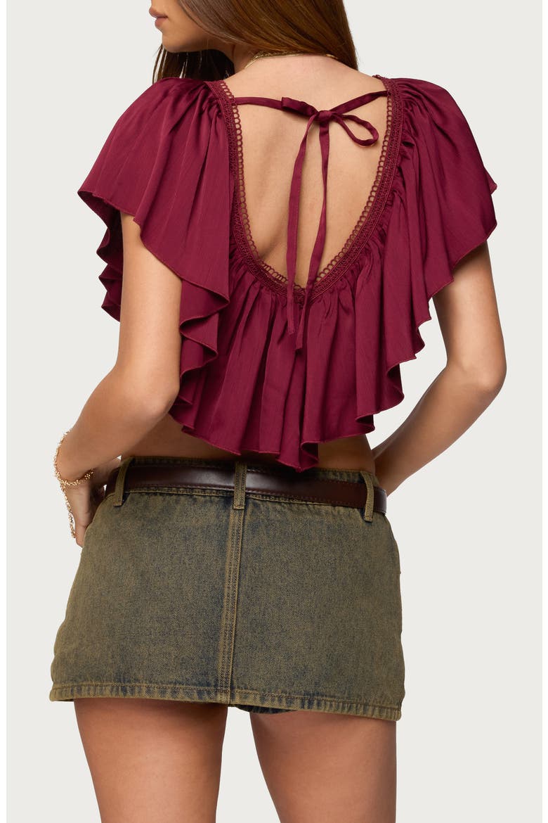 Deena Ruffle V-Neck Top, Alternate, color, BURGUNDY