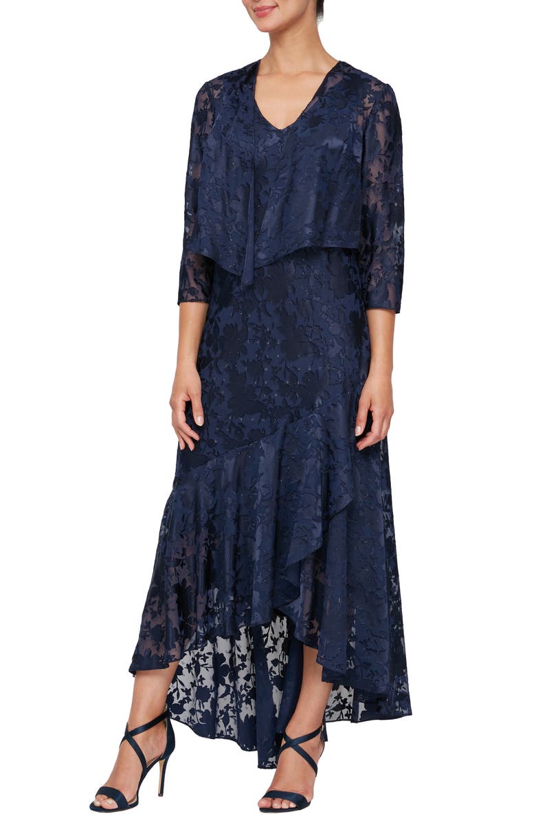Alex Evenings Textured Floral Crystal Detail Cocktail Dress with Jacket, Main, color,