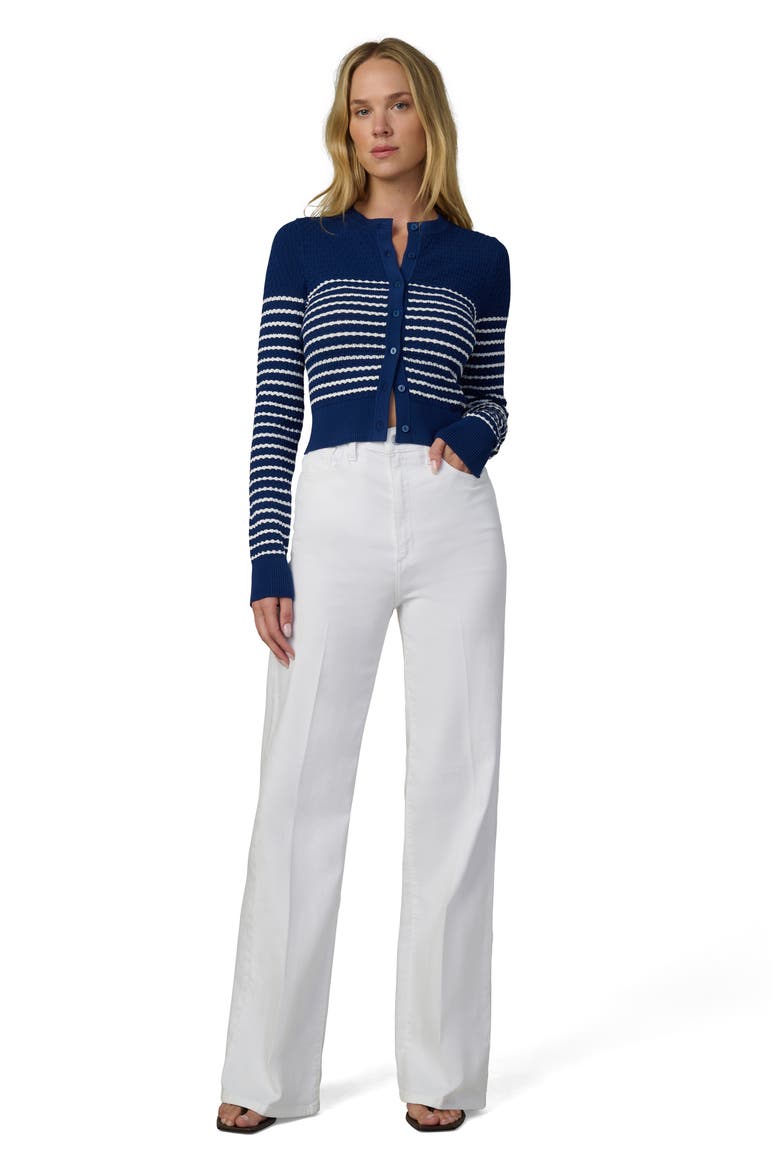 The Dani Stripe Pointelle Cardigan, Alternate, color, ROYAL BLUE/ MILK STRIPE