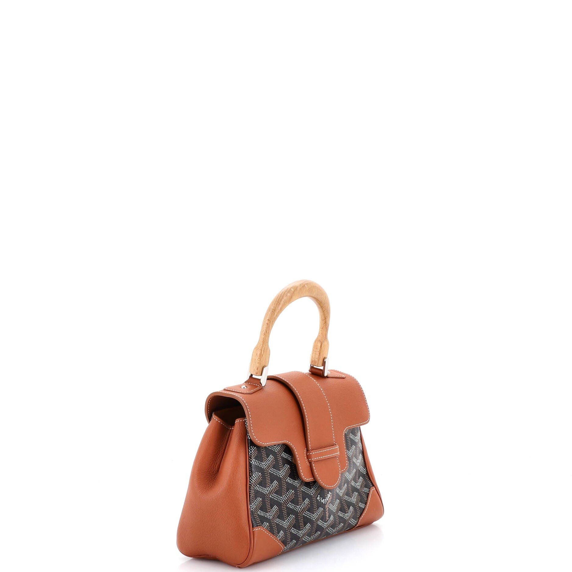 Pre-Owned Goyard Saigon Top Handle Bag Coated Canvas with Leather Mini, Alternate, color, Brown