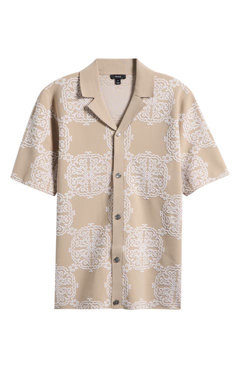 Gabriel Jacquard Cotton Blend Knit Camp Shirt