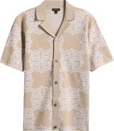 Reiss Gabriel Jacquard Cotton Blend Knit Camp Shirt