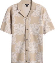 Reiss Gabriel Jacquard Cotton Blend Knit Camp Shirt