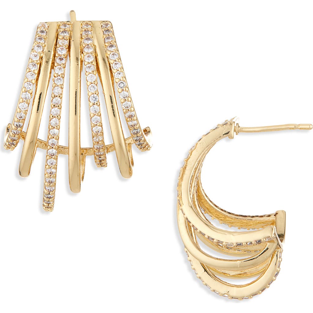 Panacea Crystal Multirow Hoop Earrings In Gold