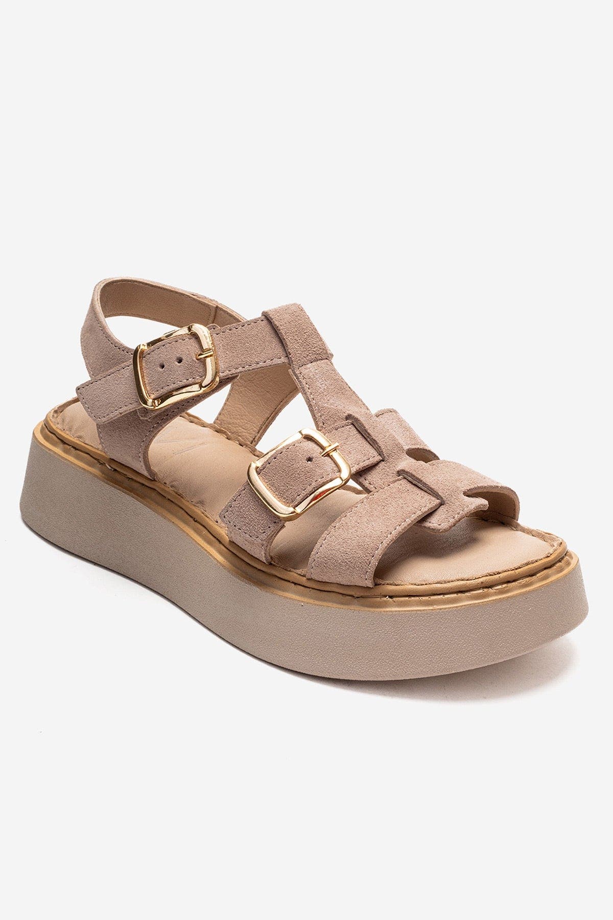 Forever & Always Shoes Loin Leather Platform Sandal, Alternate, color, Beige Suede