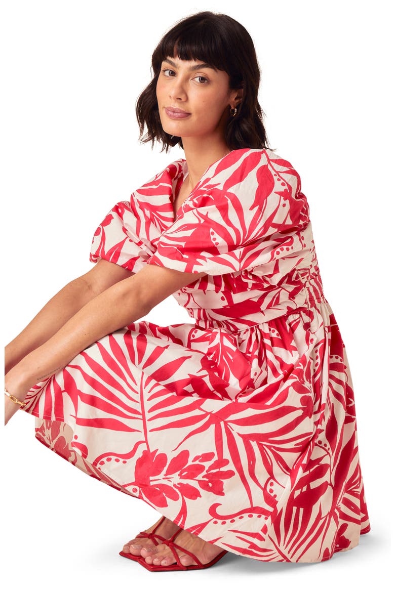 Nova Print Organic Cotton Puff Sleeve Minidress, Alternate, color, RED