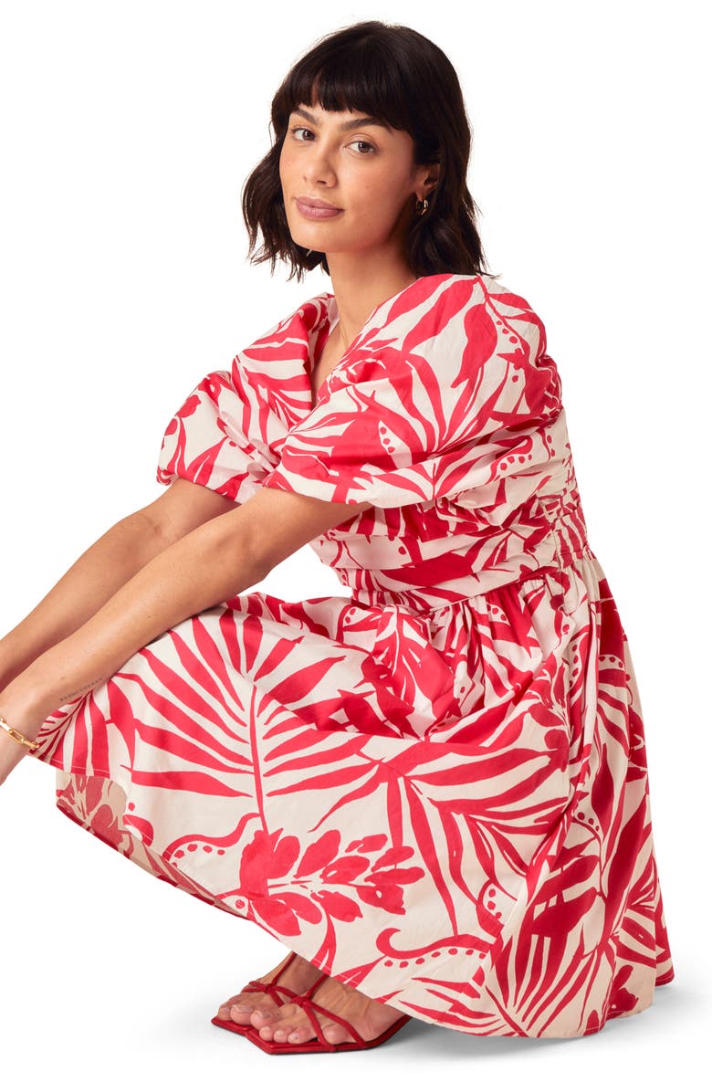 Nobody's Child Nova Print Organic Cotton Puff Sleeve Minidress, Alternate, color, Red