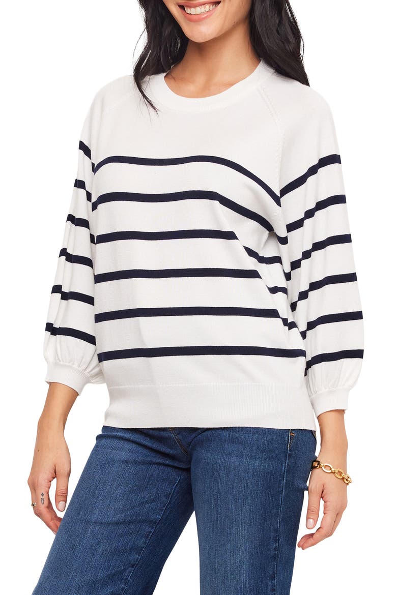 Placed Stripe Sweater, Alternate, color, OFF WHITE/ NAVY