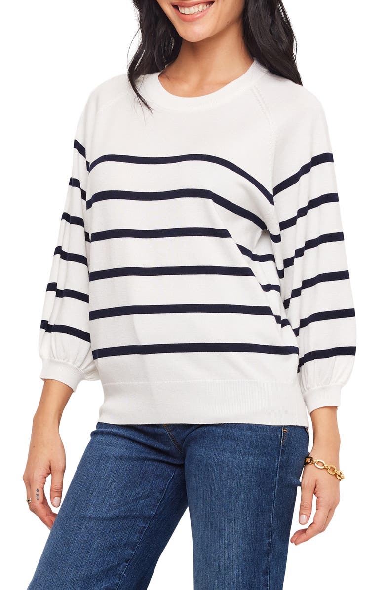 Karen Kane Placed Stripe Sweater, Alternate, color, Off White/ Navy
