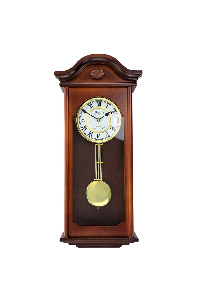 Bedford Clock Collection Jacob 22.75in Mahogany Chiming Pendulum Wall Clock, Main, color, Mahogany