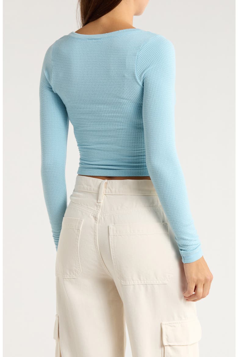 Knockout Long Sleeve Tie Front Crop Top, Alternate, color, BLUE