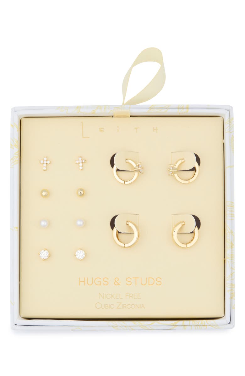 Leith Assorted 6-Pack Cubic Zirconia & Faux Pearl Earrings, Main, color, Clear- White- Gold