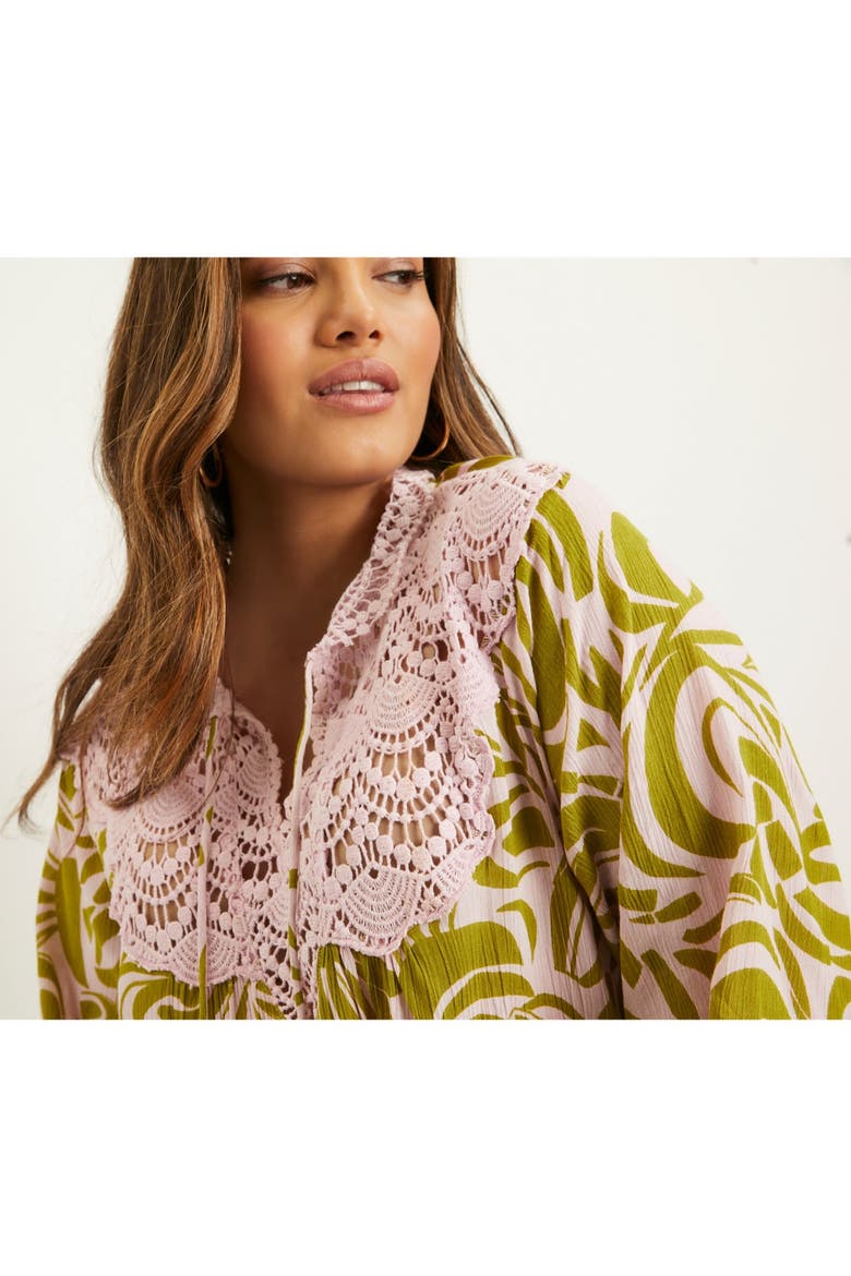 Lace-Trim Crinkle Blouse, Alternate, color, PINK GRAPHIC MARBLE