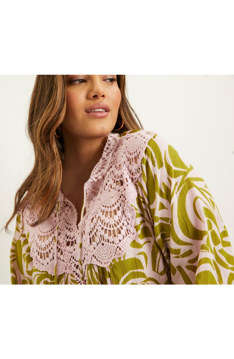 June + Vie Lace-Trim Crinkle Blouse, Alternate, color, Oasis Textured Spots