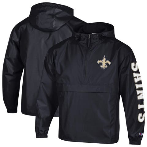 Men's Champion Black New Orleans Saints Packable Hooded Windbreaker Half-Zip Jacket