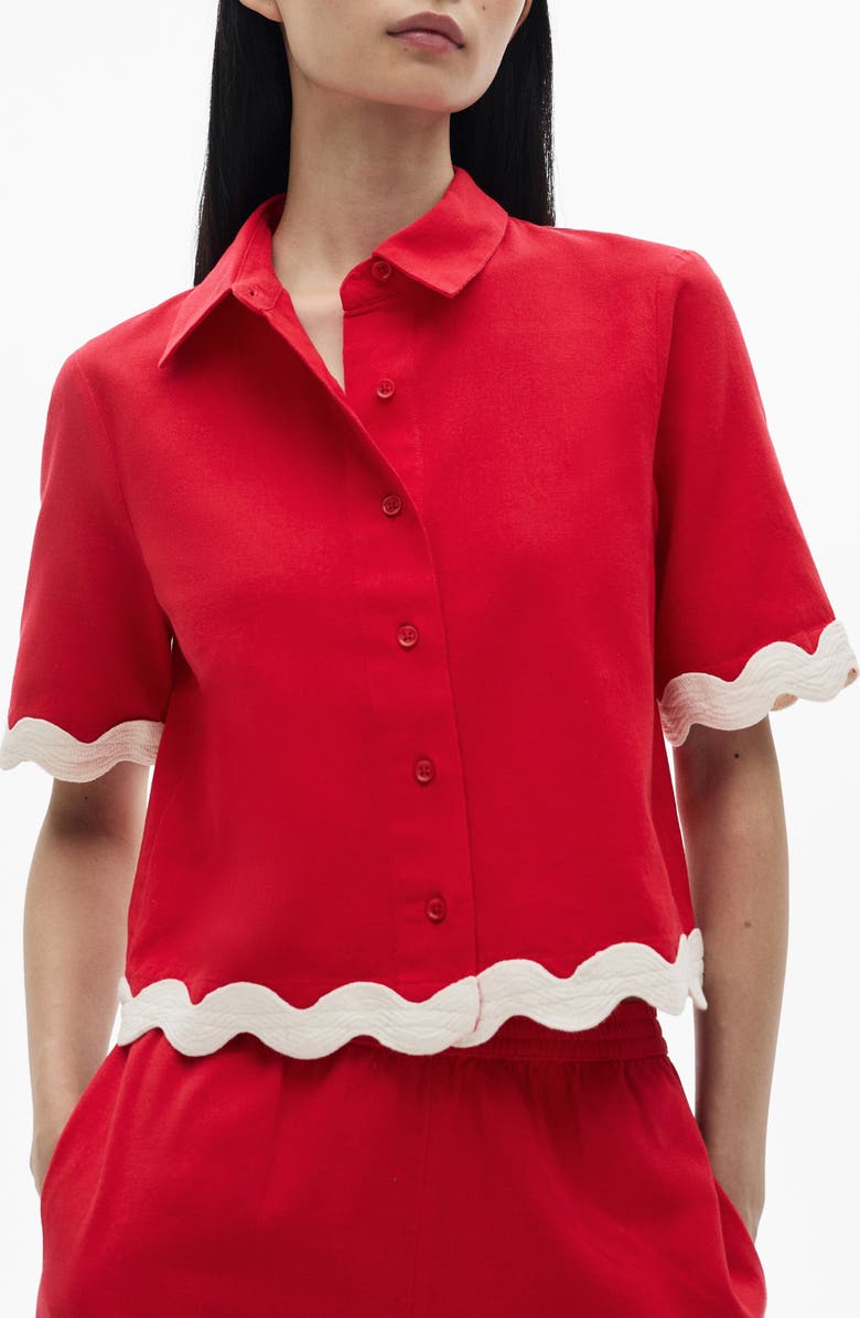 MANGO Essential Crop Button-Up Shirt, Main, color, Red