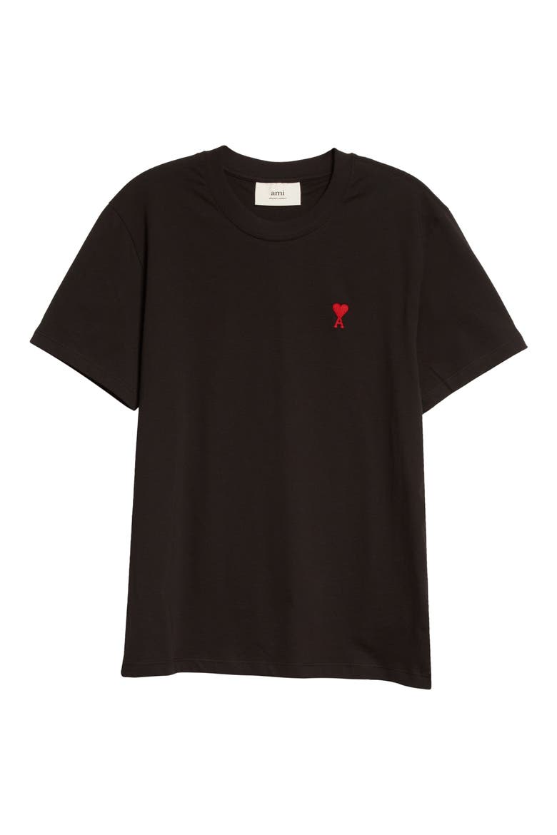 AMI Alexandre Mattiussi Men's Ami de Coeur Embroidered Organic Cotton T-Shirt, Alternate, color, BLACK