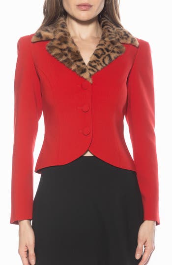 Alexia Admor Sabrina Faux Fur Notch Collar Blazer In Red