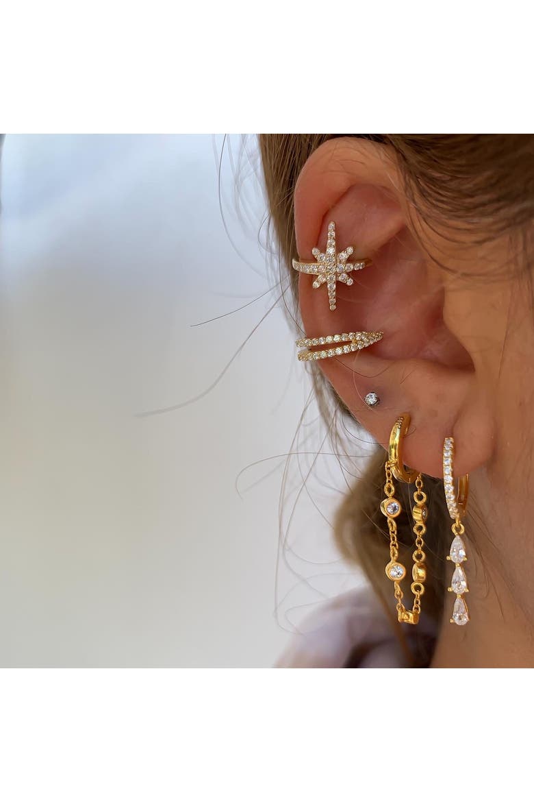 Tear drops dangling huggie earrings, Alternate, color, Gold