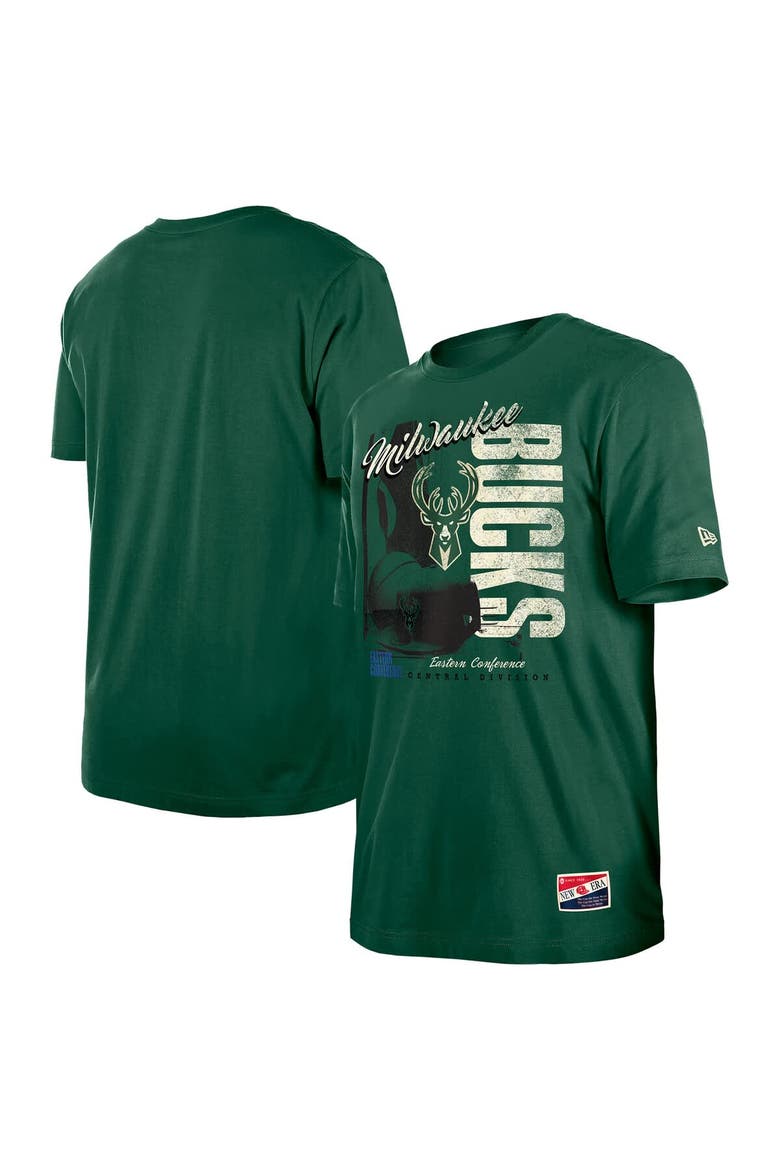 Men's New Era  Hunter Green Milwaukee Bucks Distressed Throwback Vintage Color Pack T-Shirt, Main, color, Hunter Green