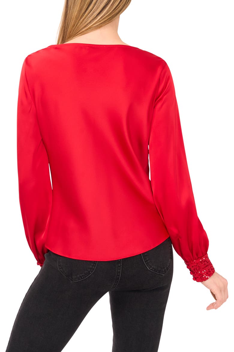 Cowl Neck Sequin Cuff Charmeuse Top, Alternate, color, STOPLIGHT RED