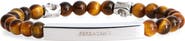 FERRAGAMO Men's Logo Plate Tiger's Eye Beaded Bracelet
