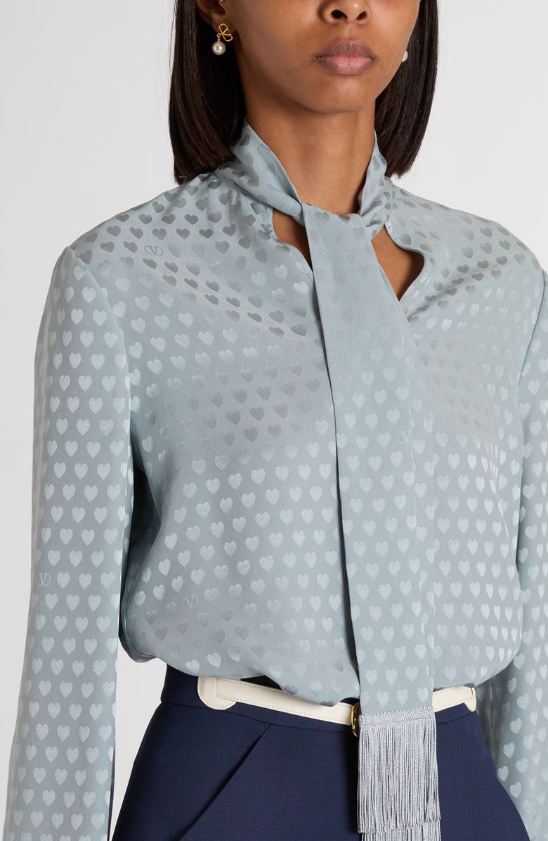 Valentino Garavani Cour de Couer Crêpe de Chine Top, Alternate, color, Pale Green