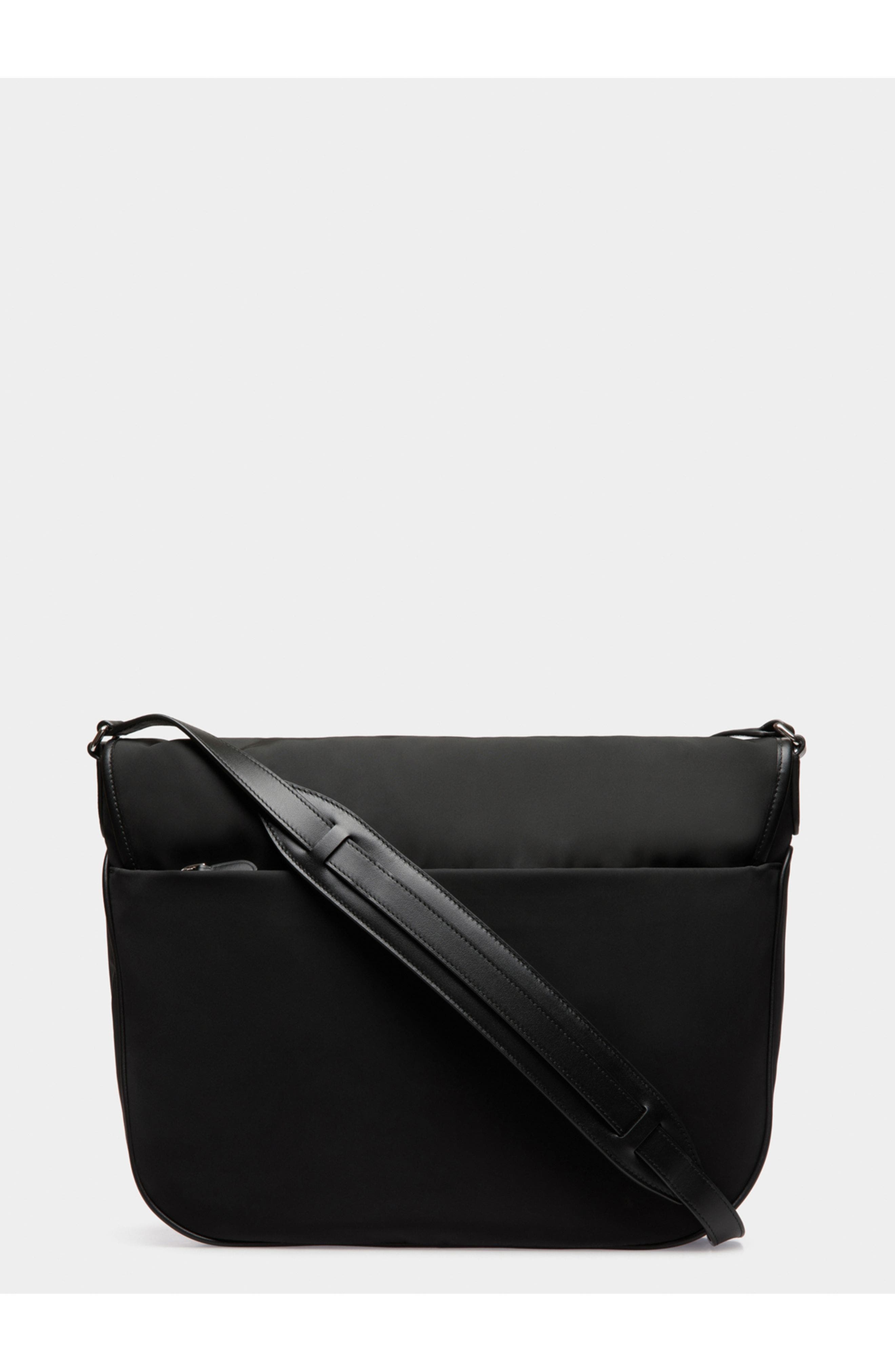 Bally B-Light Messenger Bag in Nylon and Leather, Alternate, color, Black+Palladio