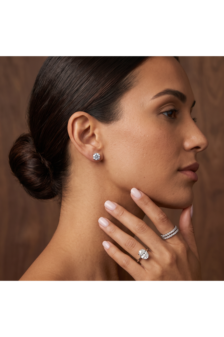 2ct T.w. Round Cut Diamond Studs In 14k Gold Push Back Women's Earrings, Alternate, color, White Gold