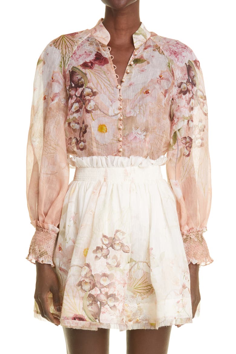 Dancer Floral Print Balloon Sleeve Blouse, Main, color, BLUSH GARDEN FLORAL