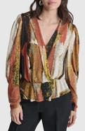 DKNY Print Faux Wrap Peplum Top