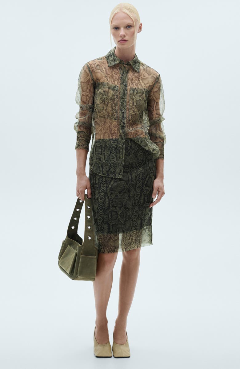 MANGO Snakeskin Print Semisheer Organza Button-Up Shirt, Alternate, color,