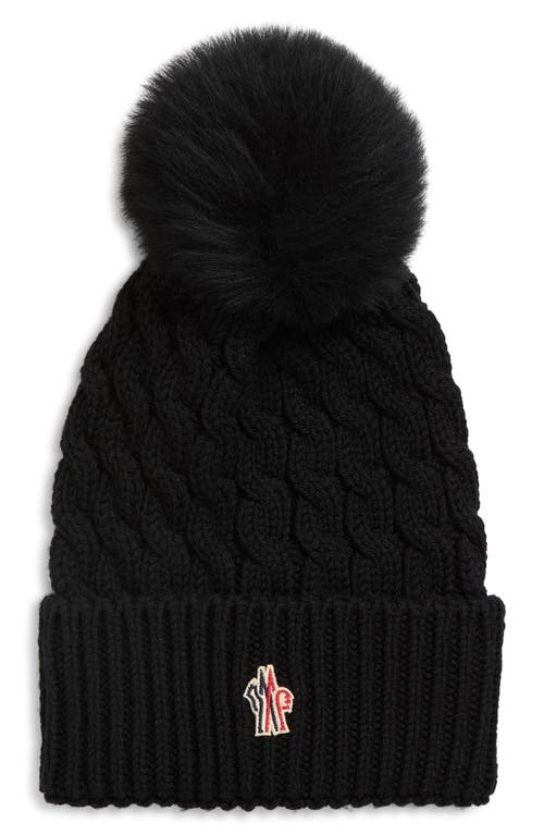 Moncler Wool Hat Featuring Cable Knit And Pom Detail In Black