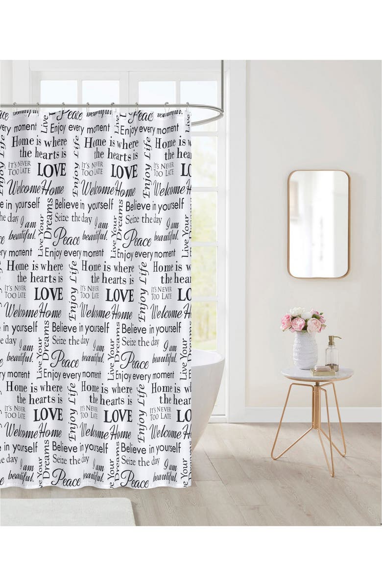DAINTY HOME Love Phrases Textured Shower Curtain, Alternate, color, Black