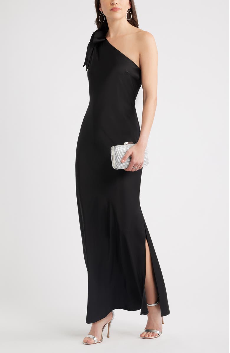 Chelsea28 Bow One-Shoulder Maxi Dress, Alternate, color, Black