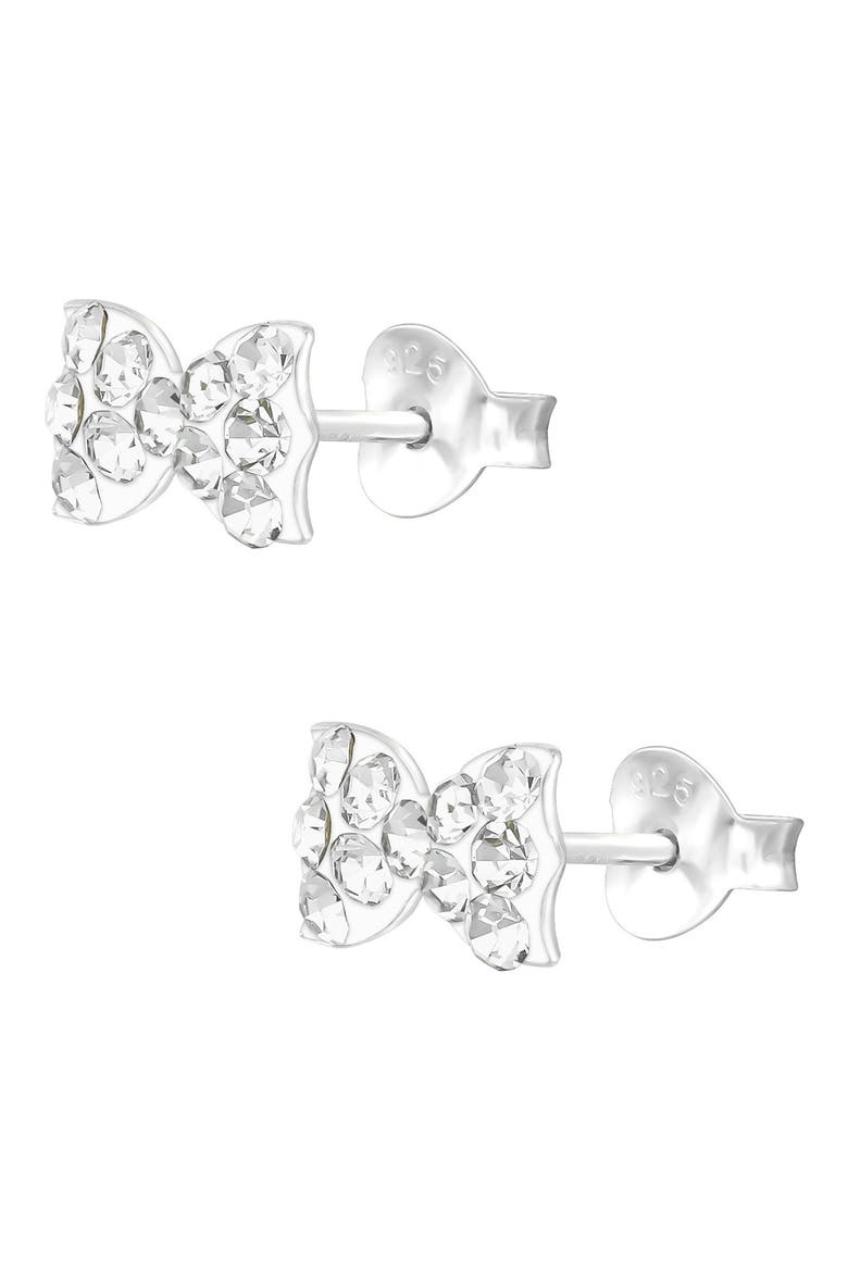 Kids' Crystal Bow Stud Earrings, Alternate, color, WHITE