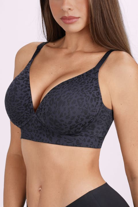 Leopard Print Wireless Back Smoothing Push-up T-shirt Bra
