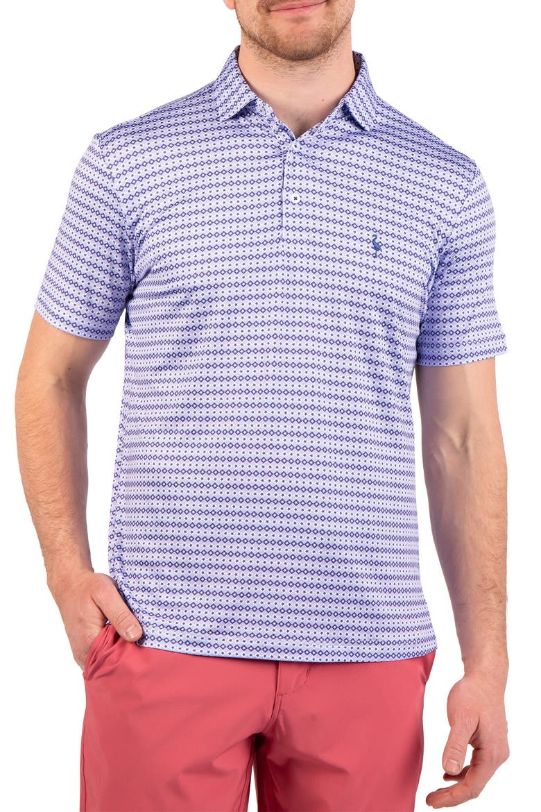 Geometric Stars Print Performance Polo, Main, color, NAVY