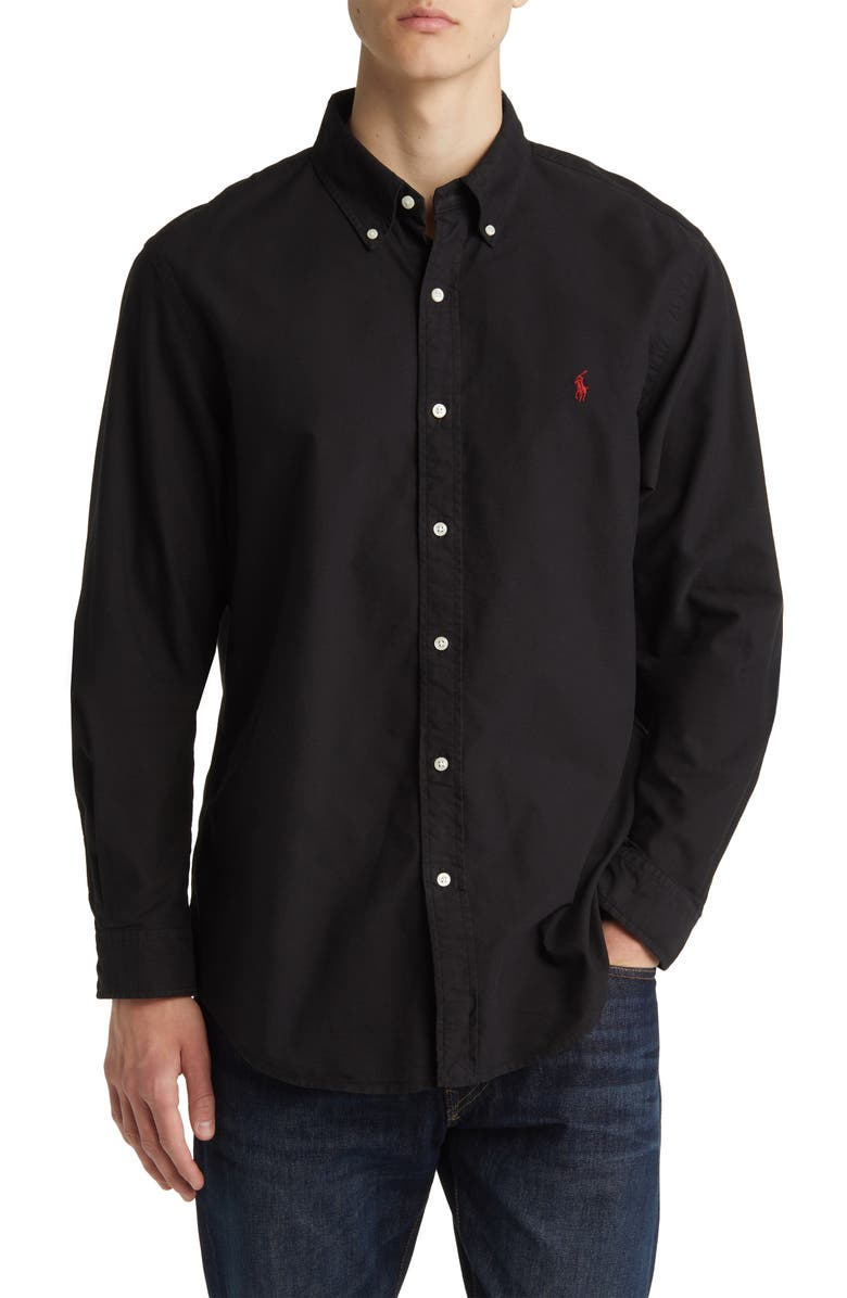 Polo Ralph Lauren Classic Fit Garment Dyed Cotton Button-Up Shirt, Main, color, Polo Black