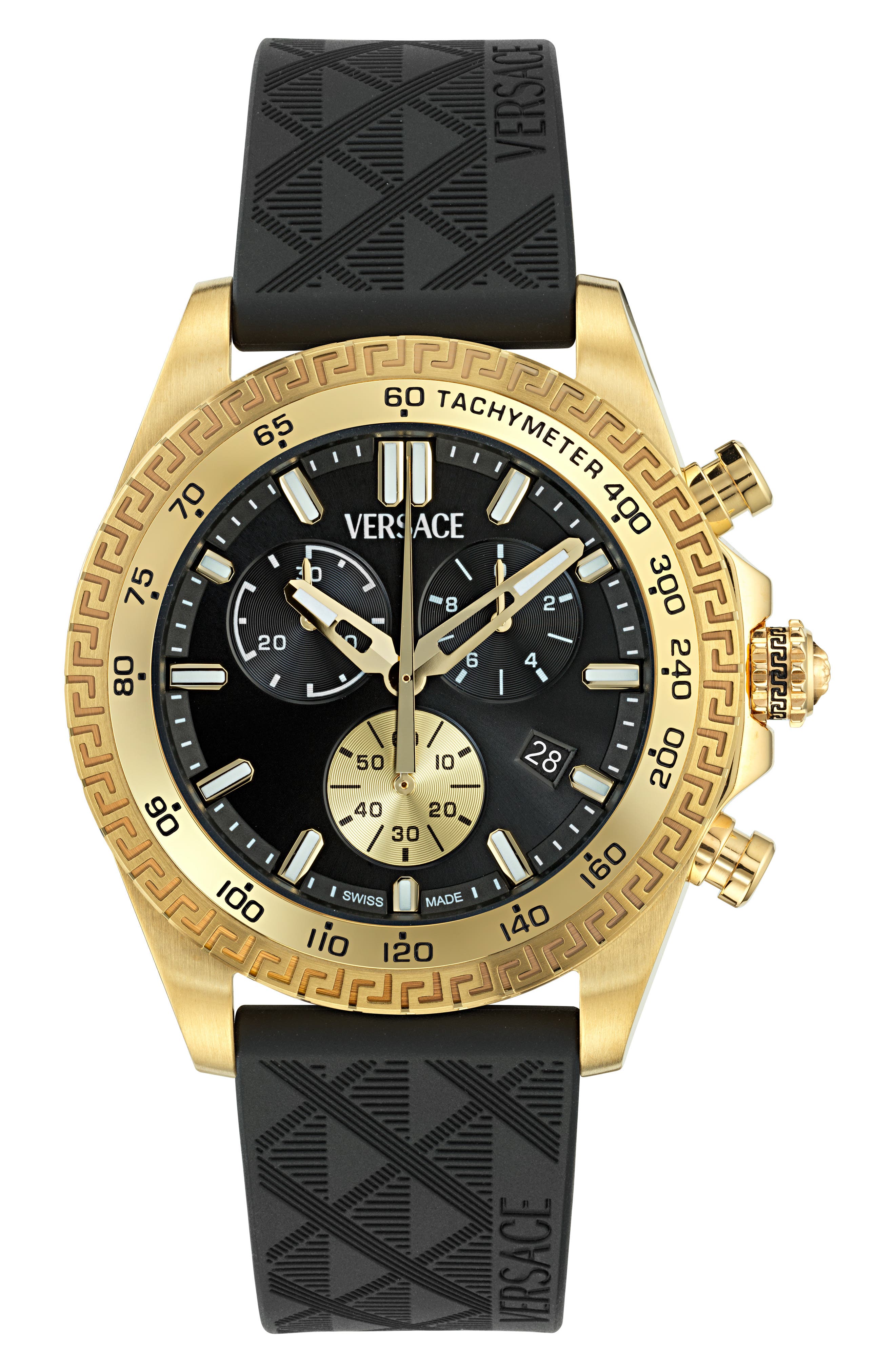 Versace Chrono X Chronograph Faux Leather Watch, 44mm