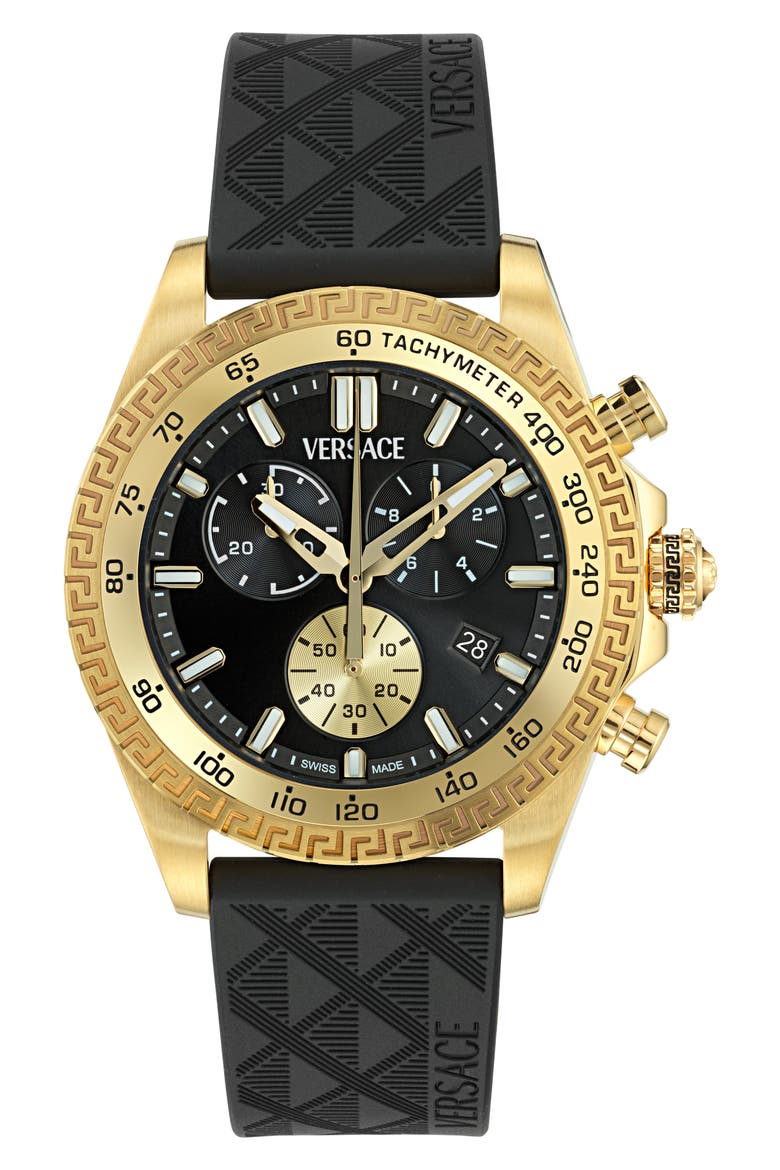 Chrono X Chronograph Faux Leather Watch, 44mm, Main, color, YELLOW GOLD