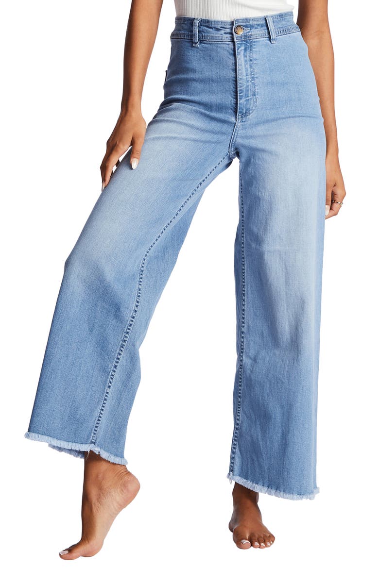 Free Fall Fray Hem Stretch Wide Leg Jeans, Main, color, SURF SPRAY