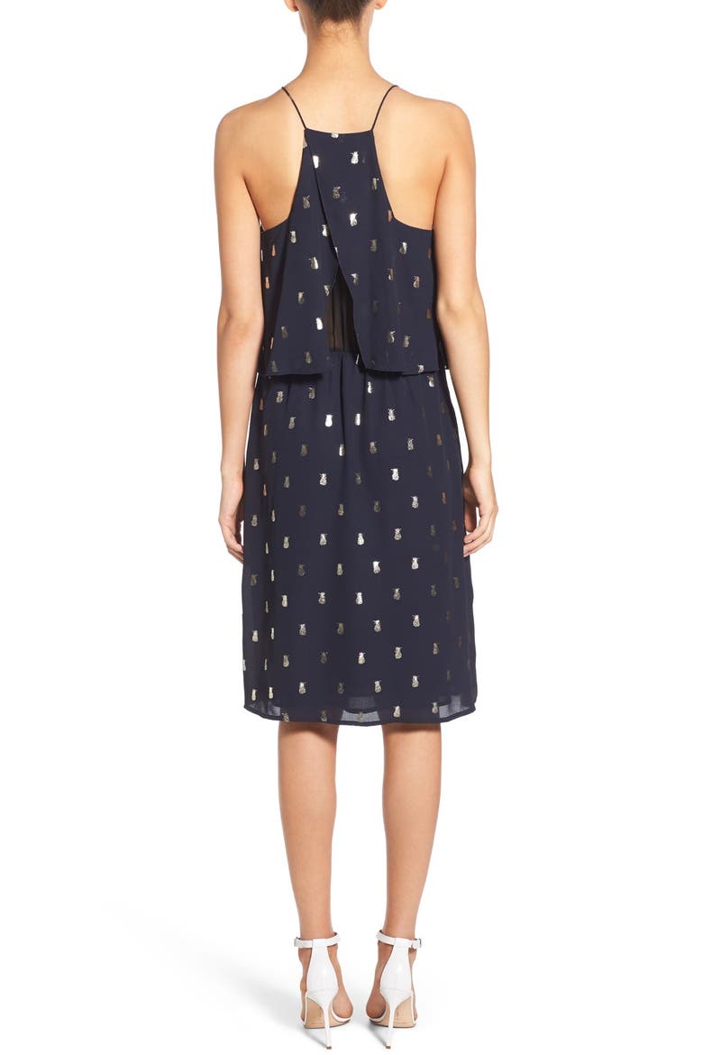 'Ella' Print Popover Dress, Alternate, color, METALLIC PINEAPPLE