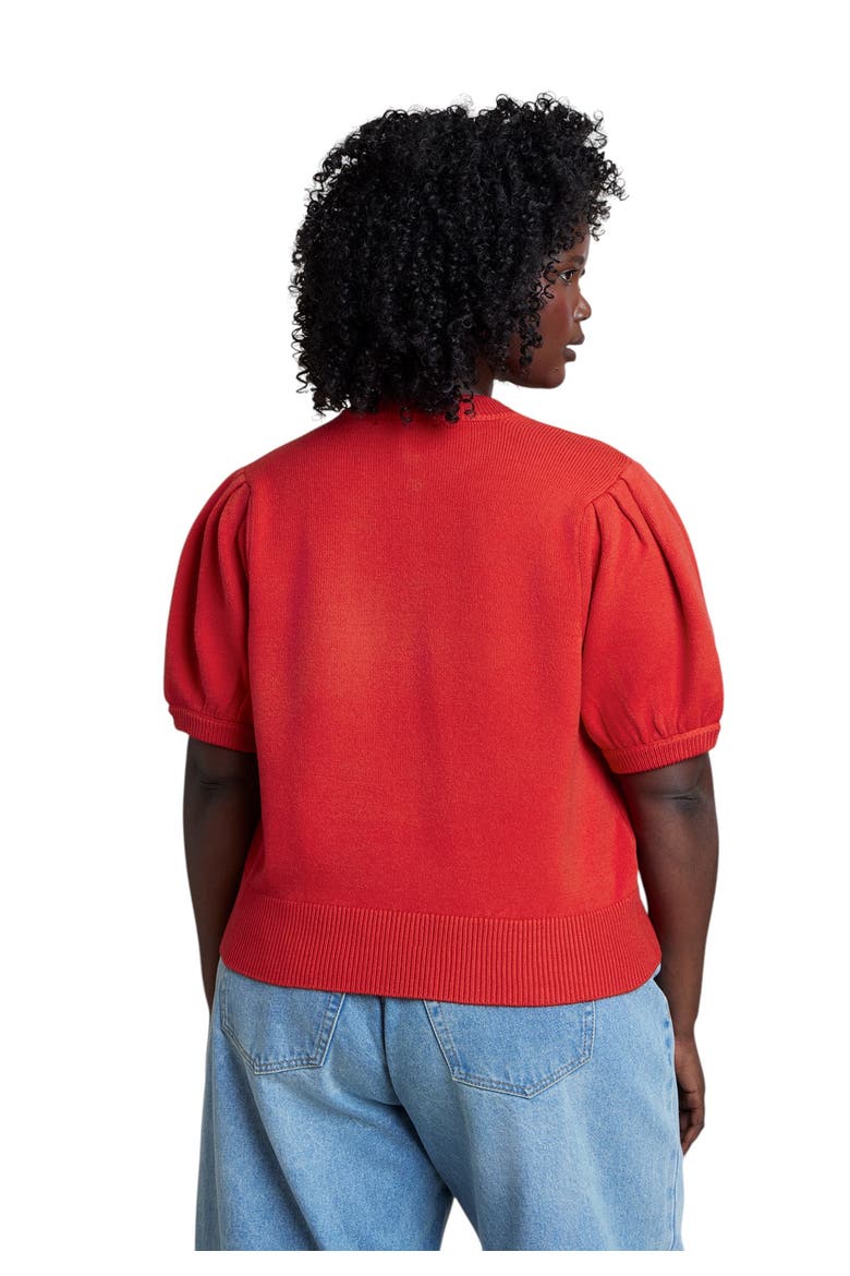 Puff Sleeve Cropped Cardigan, Alternate, color, PATROL RED