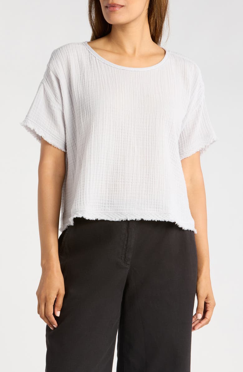 Eileen Fisher Short Sleeve Organic Cotton Gauze Boxy Top, Main, color,