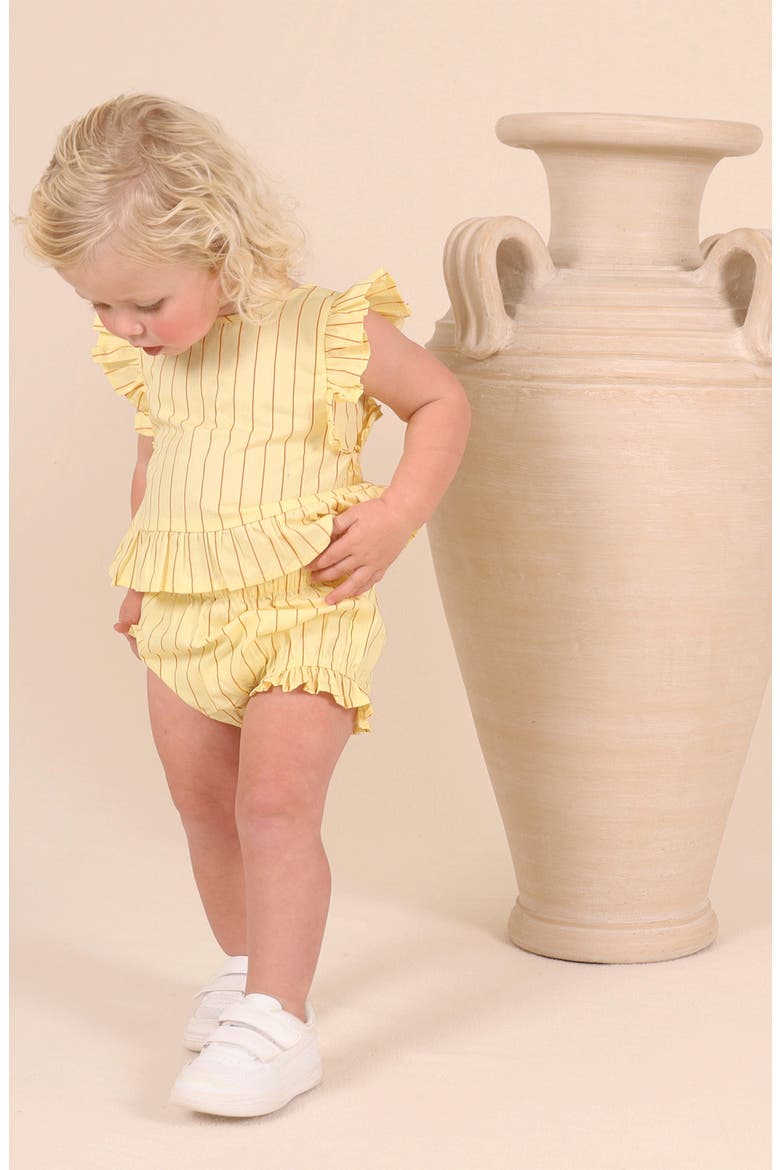 Lolly Stripe Ruffle Cotton Top & Bloomers Set, Alternate, color, YELLOW