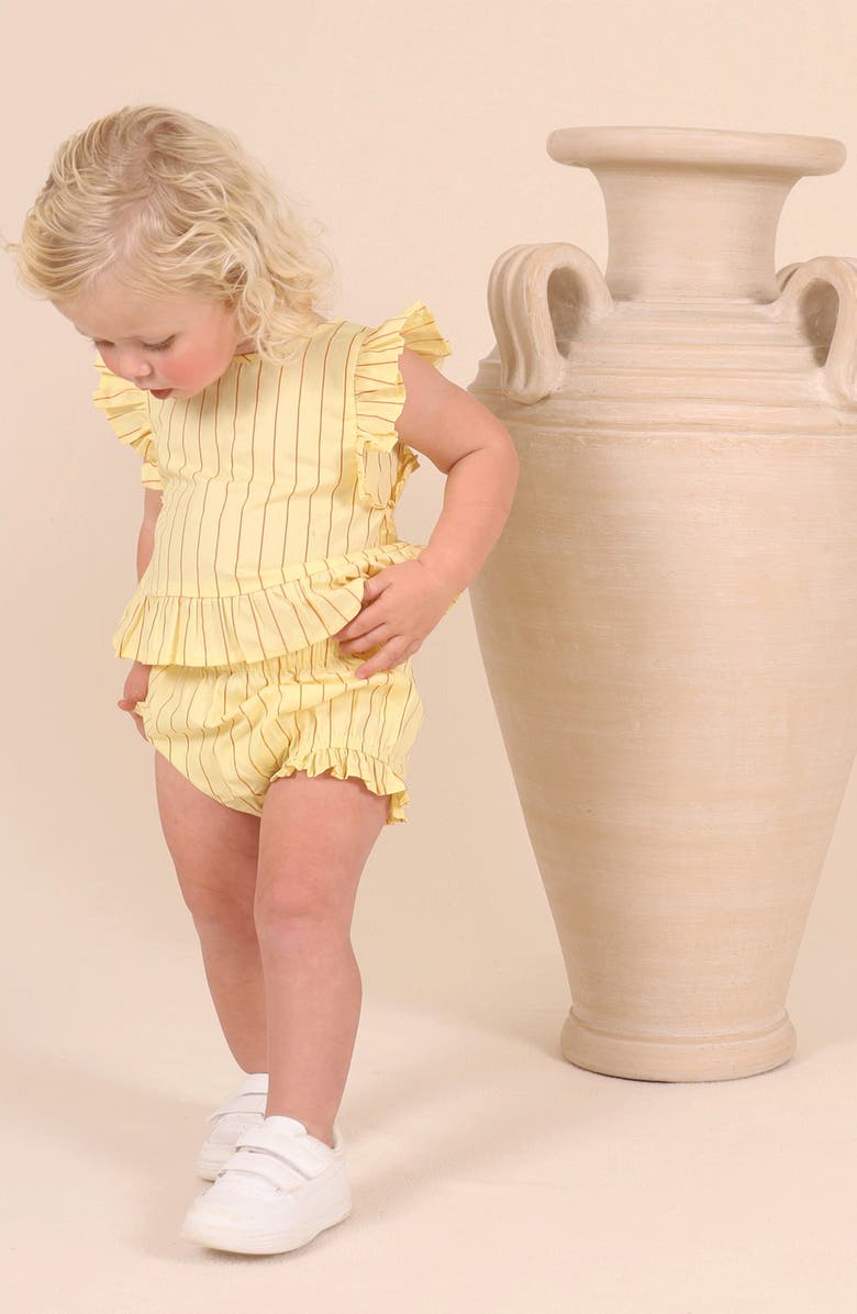 TINY TRIBE Lolly Stripe Ruffle Cotton Top & Bloomers Set, Alternate, color, Yellow